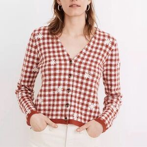 Madewell Russett Cotton Gingham Daisy Cardigan